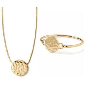 Banana Republic Hammered Shiny Gold disc Necklace Bracelet Set of 2 NWT 90